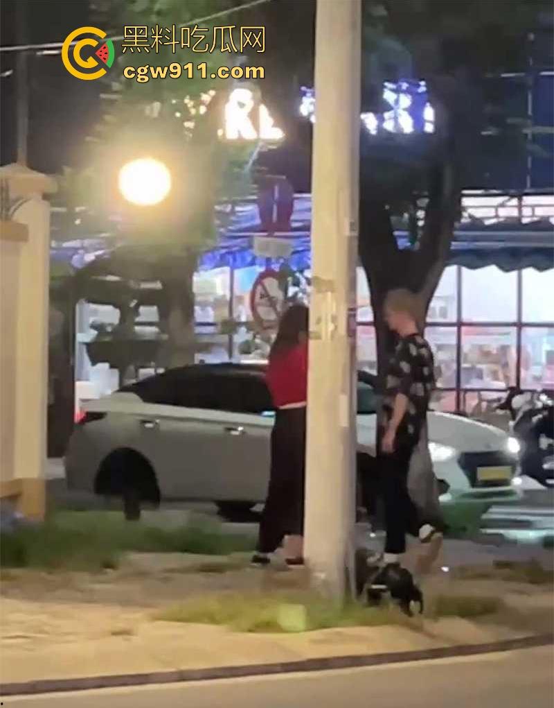 越南岘港街头,深夜惊现野战男女,金发女子大胆尝试当街跪舔黄毛大屌,连撸带吸玩深喉,真会玩 !-3