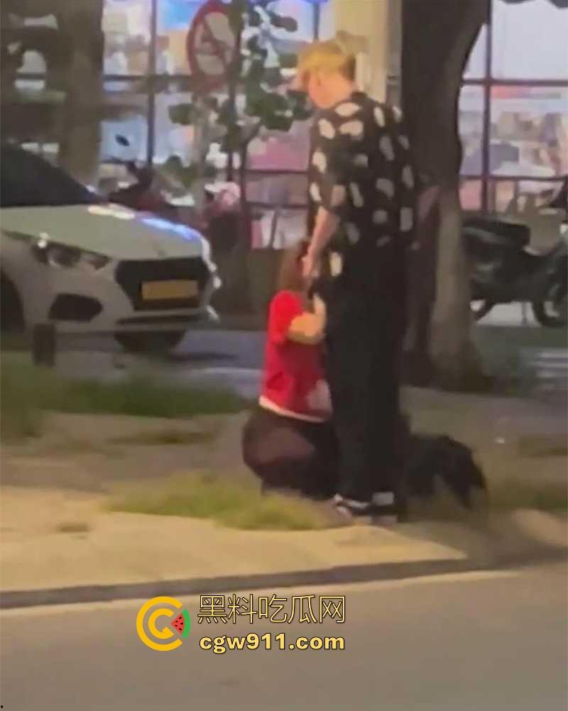 越南岘港街头,深夜惊现野战男女,金发女子大胆尝试当街跪舔黄毛大屌,连撸带吸玩深喉,真会玩 !-6